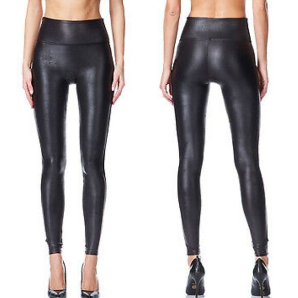 Spanx‎ Black Ready To Wow Faux Leather Leggings Size 1X Petite Comfy Fitted - Picture 1 of 7